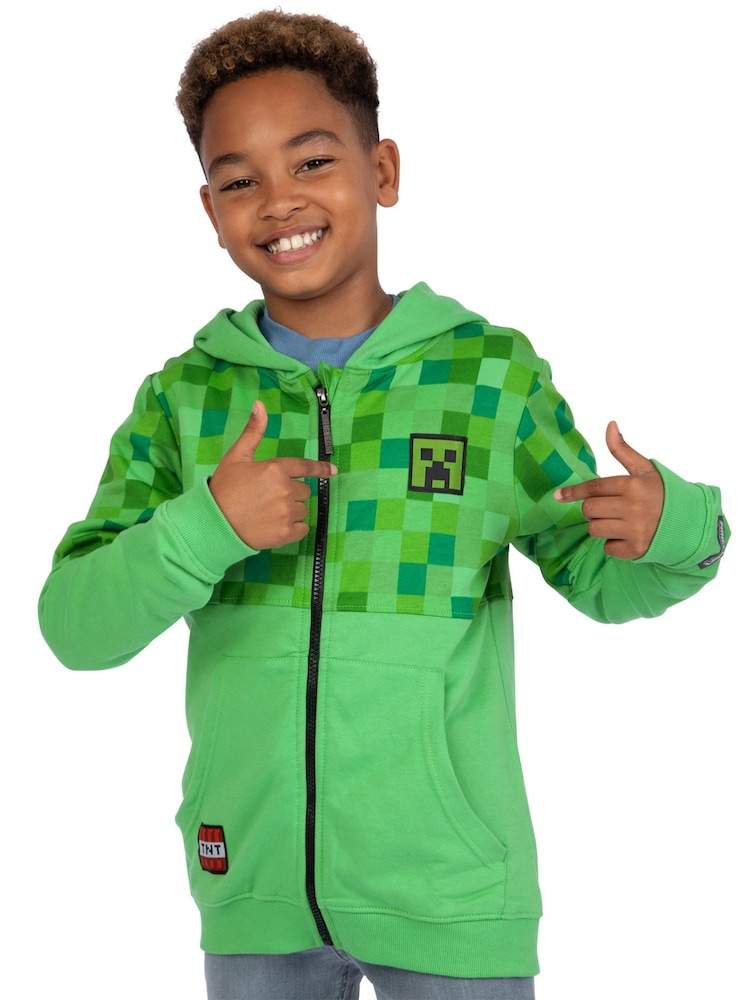 Character Green Minecraft Zip Up 100% Cotton Hoodie - Image 2 of 7