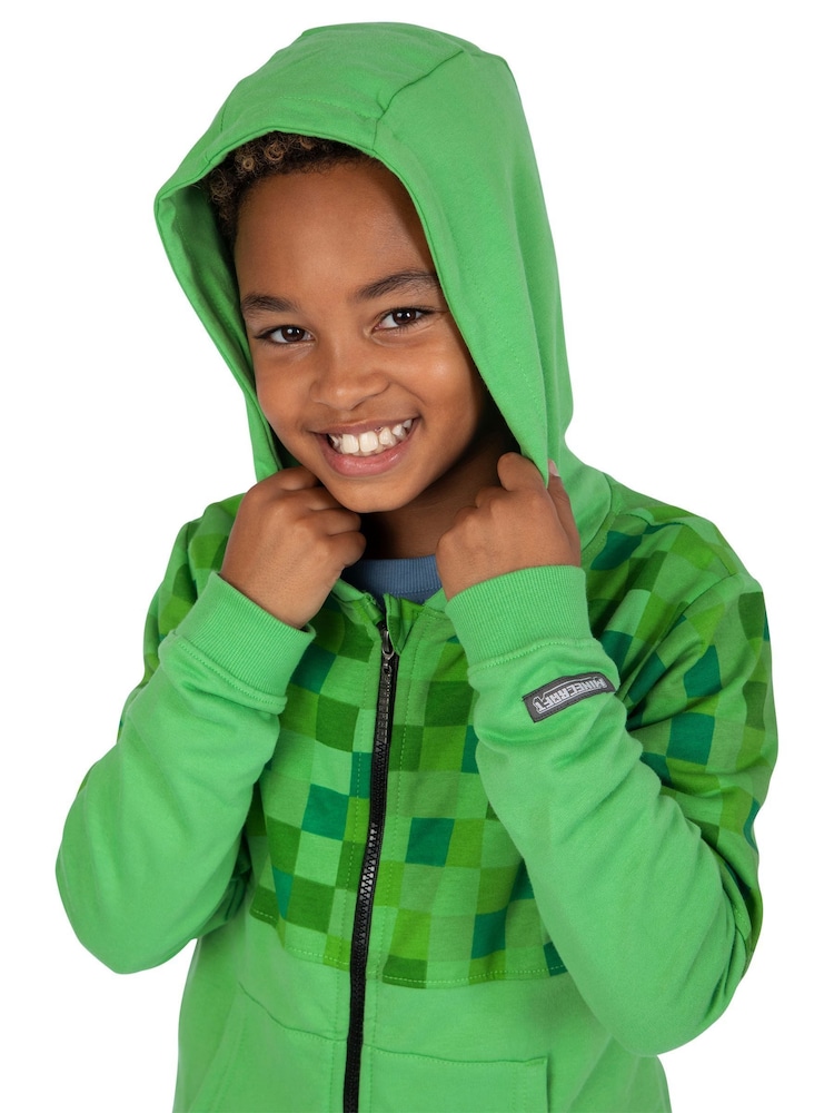 Character Green Minecraft Zip Up 100% Cotton Hoodie - Image 3 of 7