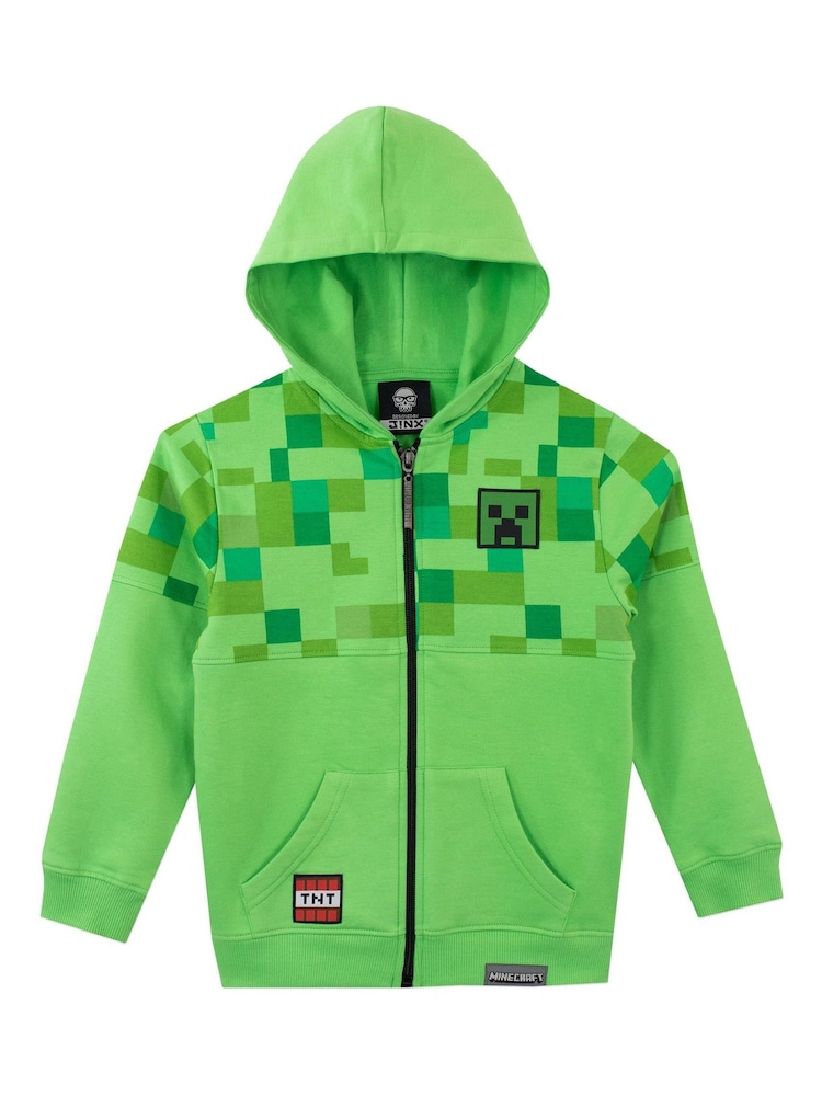 Character Green Minecraft Zip Up 100% Cotton Hoodie - Image 6 of 7