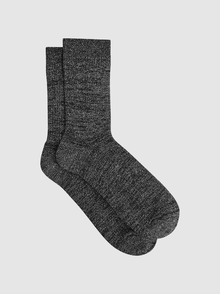 Reiss Black Carrie Metallic Ribbed Socks - Image 1 of 3