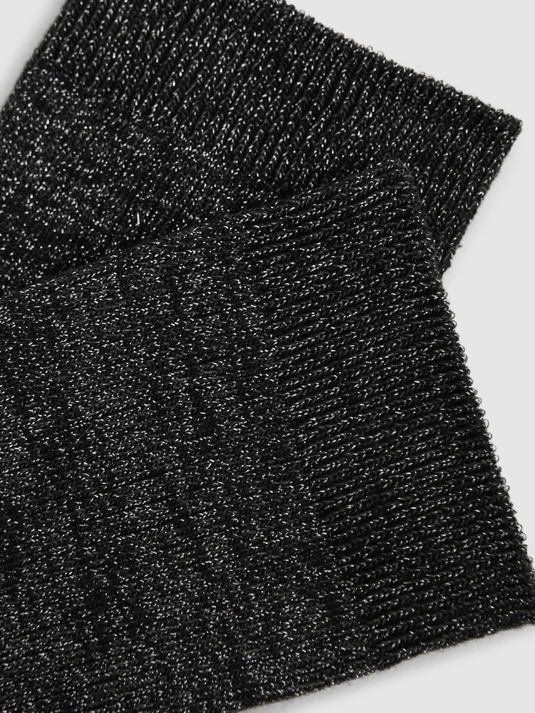 Reiss Black Carrie Metallic Ribbed Socks - Image 3 of 3
