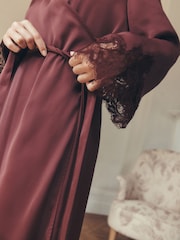Laura Ashley Burgundy Red Satin Lace Robe - Image 4 of 7