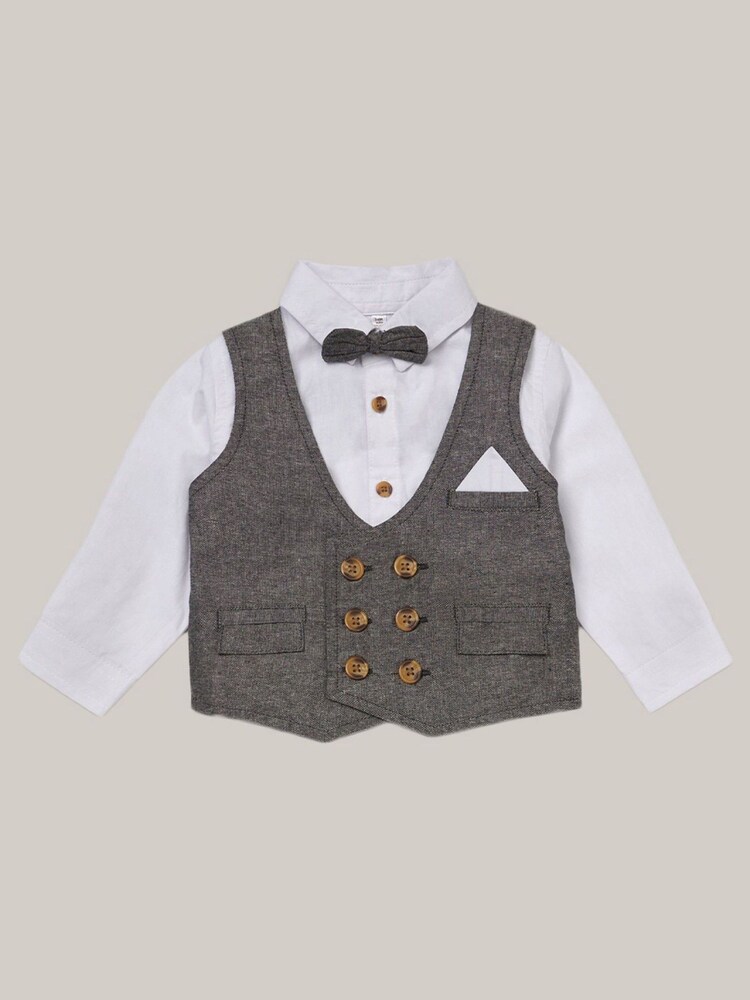 Little Gent Mock Shirt and Waistcoat 100% Cotton Baby Gift Set 3 Piece - Image 2 of 4