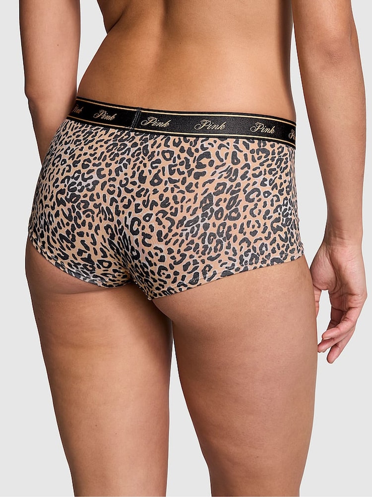 Victoria's Secret PINK Leopard Brown Short Cotton Logo Boyshort Knickers - Image 2 of 3
