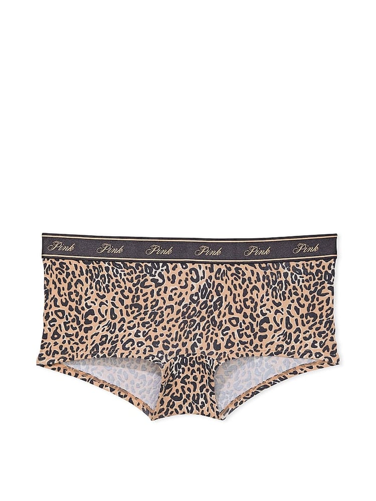 Victoria's Secret PINK Leopard Brown Short Cotton Logo Boyshort Knickers - Image 3 of 3