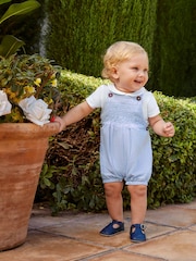 JoJo Maman Bébé Blue 2-Piece Smocked Dungarees & Bodysuit Set - Image 2 of 7