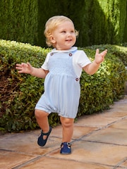 JoJo Maman Bébé Blue 2-Piece Smocked Dungarees & Bodysuit Set - Image 3 of 7