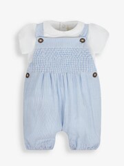 JoJo Maman Bébé Blue 2-Piece Smocked Dungarees & Bodysuit Set - Image 4 of 7