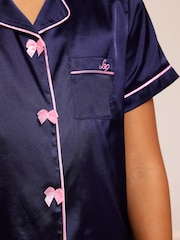 Lipsy Navy Bow Satin Pyjamas (5-16yrs) - Image 4 of 5