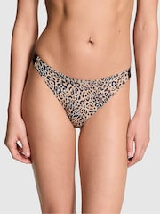Victoria's Secret PINK Leopard Brown Thong Cotton Logo Knickers - Image 1 of 3
