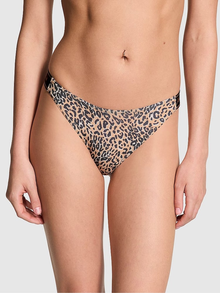 Victoria's Secret PINK Leopard Brown Thong Cotton Logo Knickers - Image 1 of 3