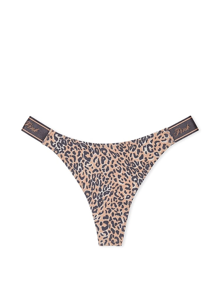 Victoria's Secret PINK Leopard Brown Thong Cotton Logo Knickers - Image 3 of 3