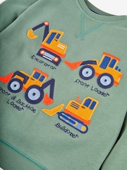 JoJo Maman Bébé Green Diggers Digger Appliqué Sweatshirt - Image 2 of 3