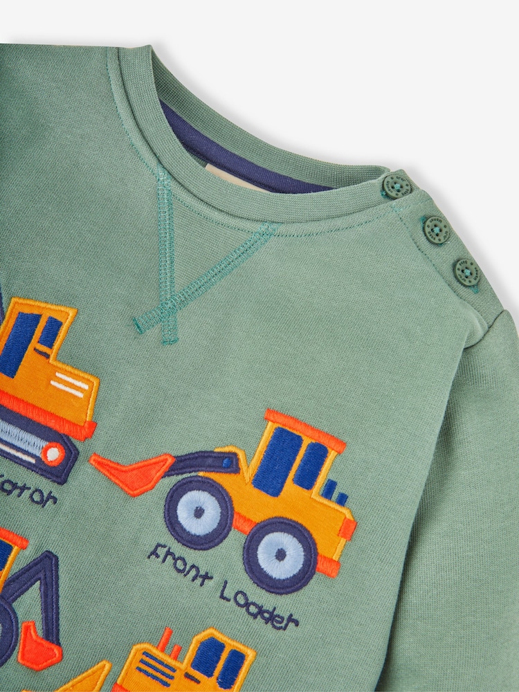 JoJo Maman Bébé Green Diggers Digger Appliqué Sweatshirt - Image 3 of 3