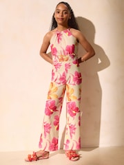 Lipsy Pink Orange Tropical Print Jersey Jumpsuit (7-16yrs) - Image 1 of 4