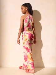Lipsy Pink Orange Tropical Print Jersey Jumpsuit (7-16yrs) - Image 3 of 4