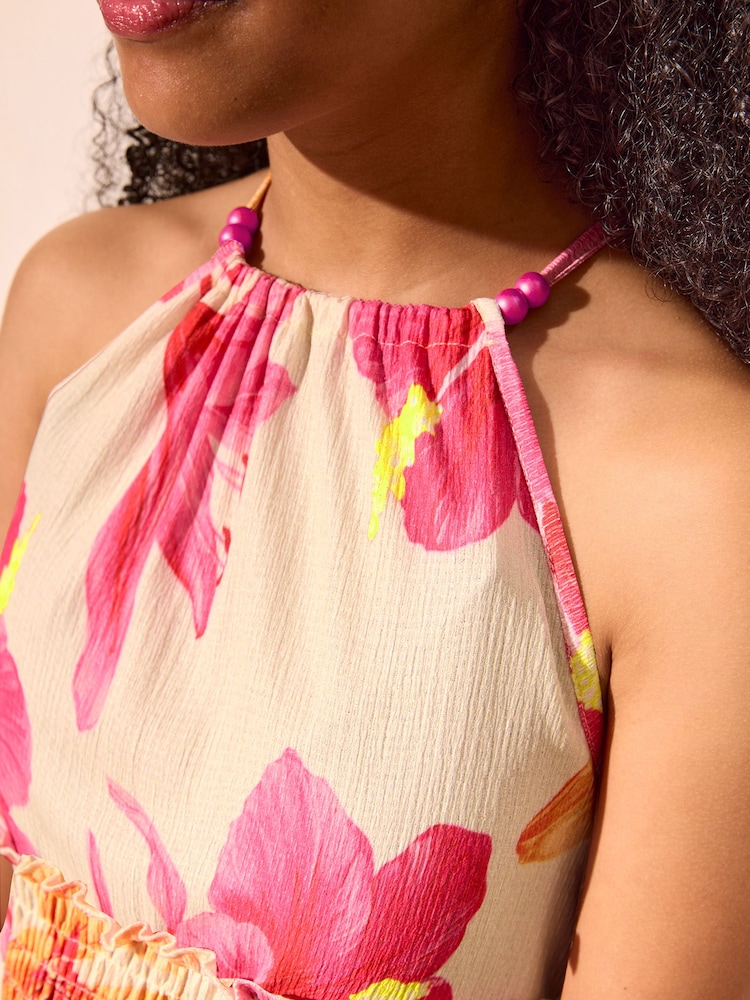 Lipsy Pink Orange Tropical Print Jersey Jumpsuit (7-16yrs) - Image 4 of 4 Lipsy Pink Orange Tropical Print Jersey Jumpsuit (7-16yrs) - Image 4 of 4