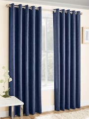 Enhanced Living Navy Blue Vogue Ready Made Thermal Blackout Eyelet Curtains - Image 1 of 4