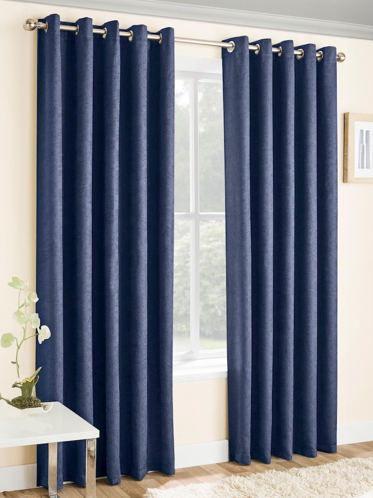 Enhanced Living Navy Blue Vogue Ready Made Thermal Blackout Eyelet Curtains - Image 1 of 4