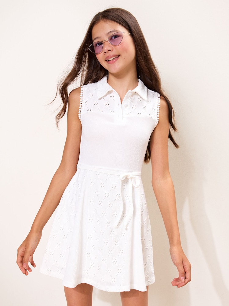 Lipsy White Jersey Broderie Shirt Dress (5-16yrs) - Image 1 of 5 Lipsy White Jersey Broderie Shirt Dress (5-16yrs) - Image 1 of 5