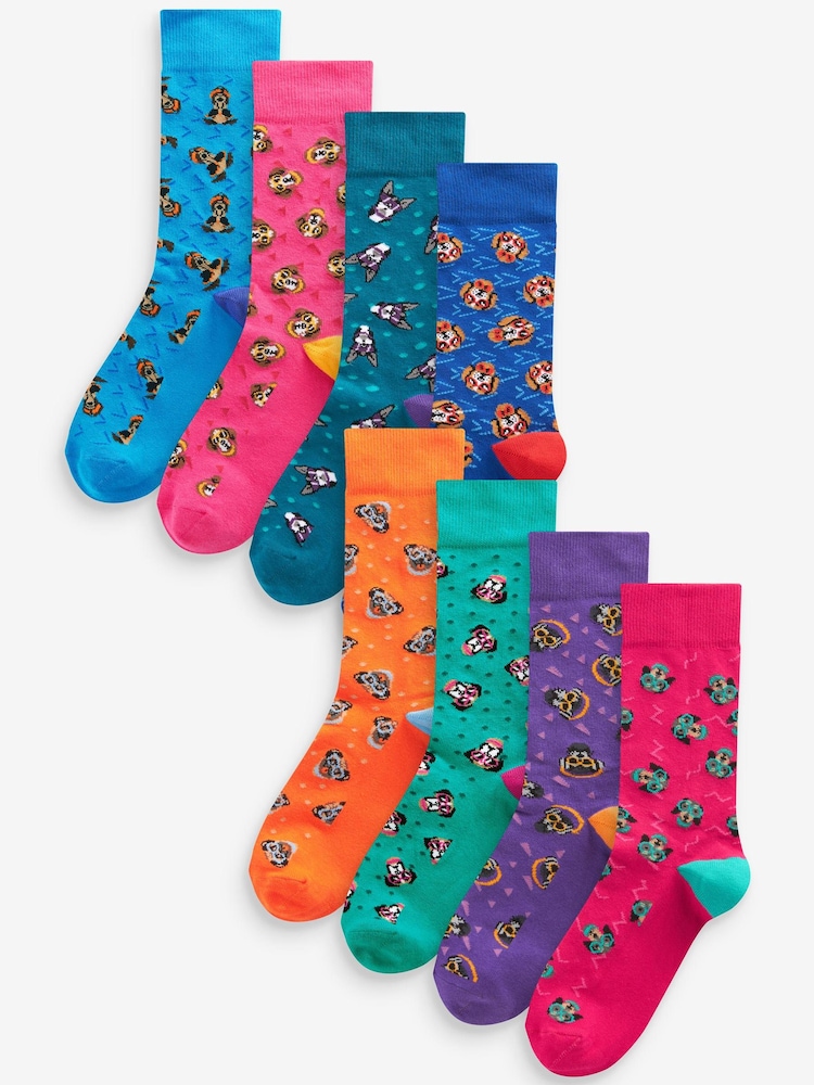Bright Dogs Fun Pattern Socks 8 Pack - Image 1 of 9