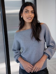 Threadbare Grey Slash Neck Knitted Jumper - Image 1 of 4