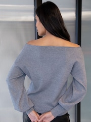 Threadbare Grey Slash Neck Knitted Jumper - Image 2 of 4