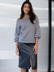 Threadbare Grey Slash Neck Knitted Jumper - Image 3 of 4