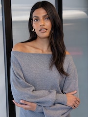 Threadbare Grey Slash Neck Knitted Jumper - Image 4 of 4
