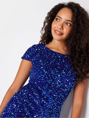 M&Co Blue Sequin Velvet Dress - Image 5 of 5