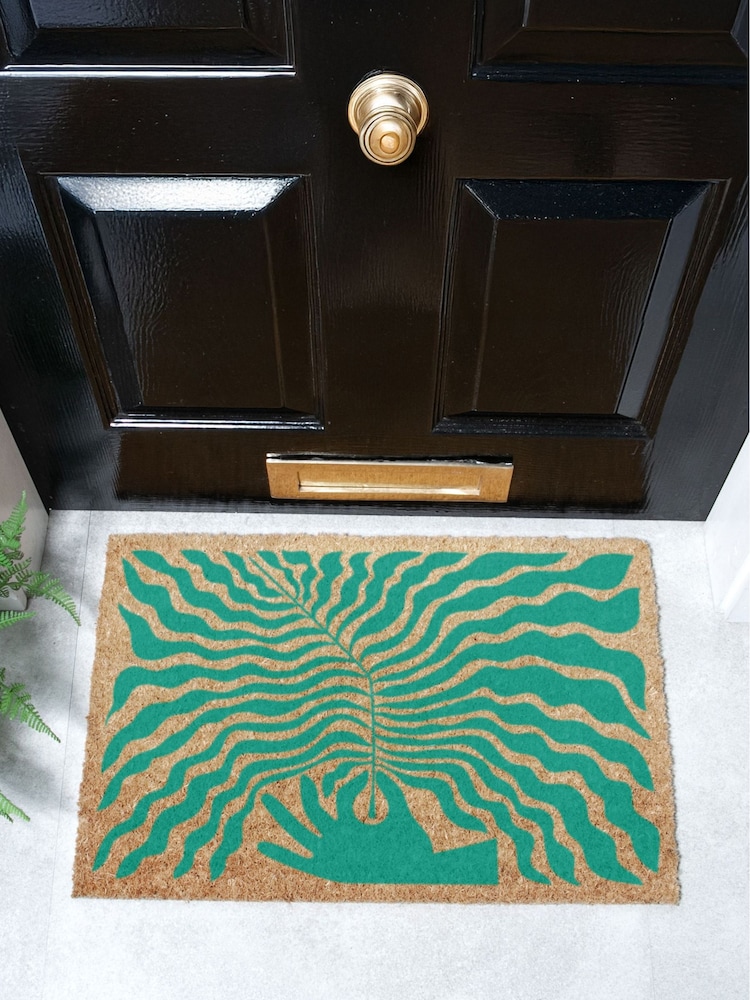 Artsy Mats Green Elizabeth Olwen Hand Leaf Coir Doormat - Image 1 of 13