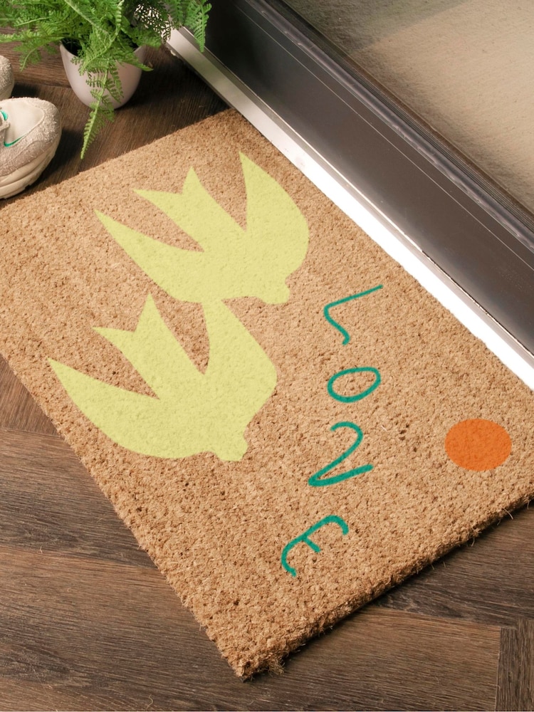 Artsy Mats Brown Elizabeth Olwen Swan Love Coir Doormat - Image 2 of 13