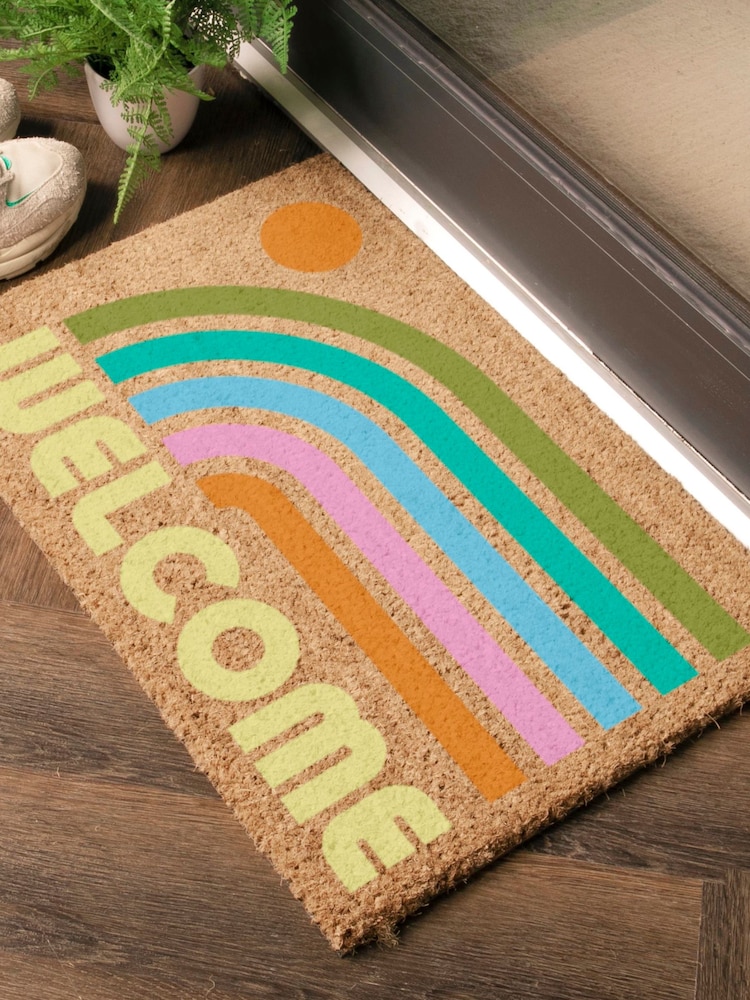Artsy Mats Brown Elizabeth Olwen Welcome Rainbow Coir Doormat - Image 2 of 13
