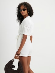 River Island White Short Sleeve Textured Playsuit - Image 2 of 4