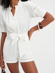 River Island White Short Sleeve Textured Playsuit - Image 4 of 4
