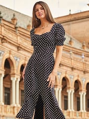 Sosandar Black Sweetheart Neck Midi Dress - Image 1 of 4