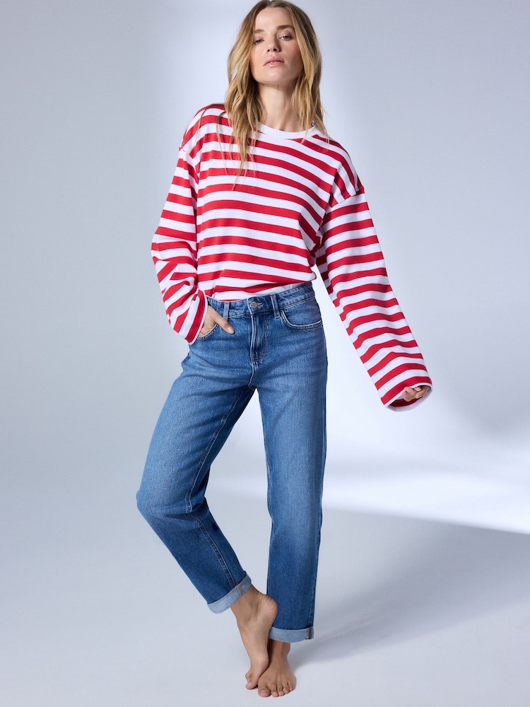 Mid Blue Denim Stretch Boyfriend Jeans - Image 1 of 5 Mid Blue Denim Stretch Boyfriend Jeans - Image 1 of 5