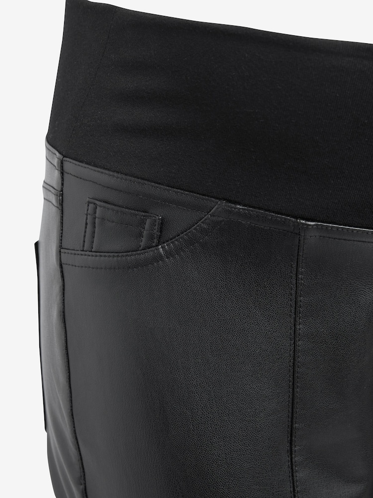 Schwarz - Skinny-Hose aus Lederimitat mit Ziernaht, Umstandsmode - Bild 8 von 8