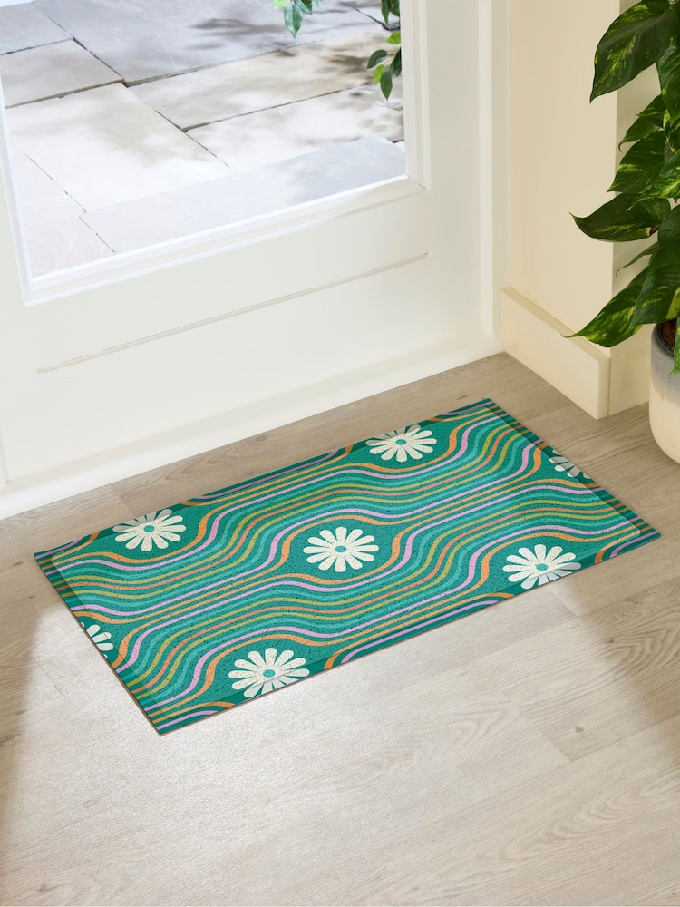 Artsy Mats Multi Elizabeth Olwen Flower Lines Green IndoorOutdoor Doormat - Image 2 of 4