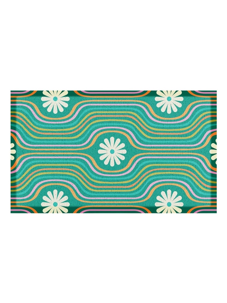 Artsy Mats Multi Elizabeth Olwen Flower Lines Green IndoorOutdoor Doormat - Image 4 of 4