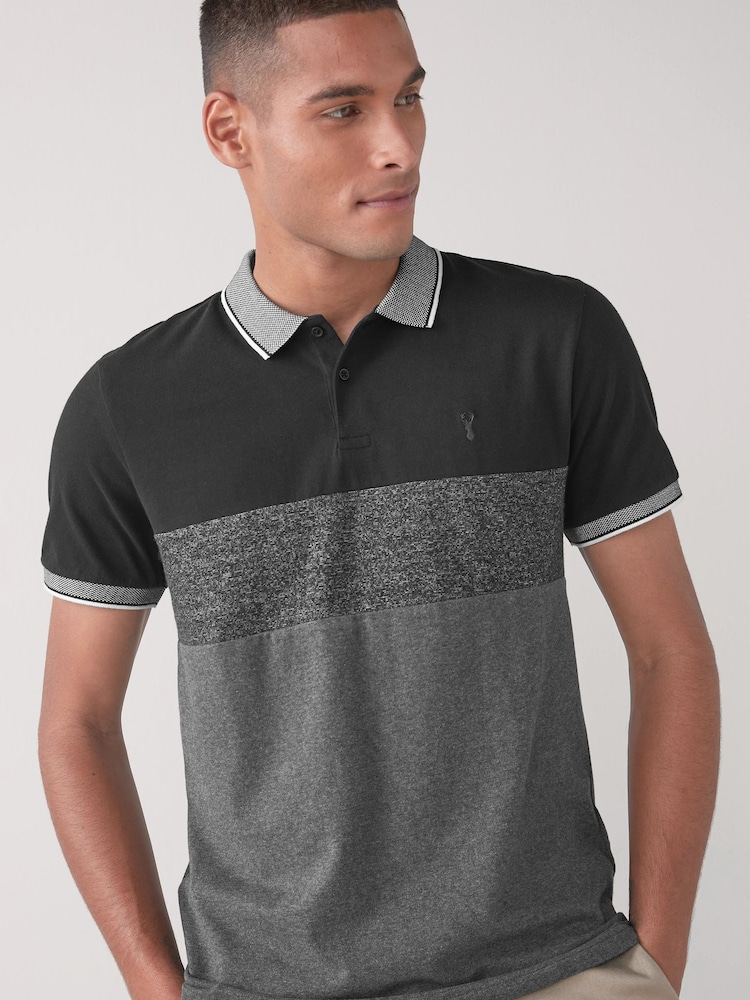 Charcoal Grey Colourblock Polo Shirt - Image 1 of 5
