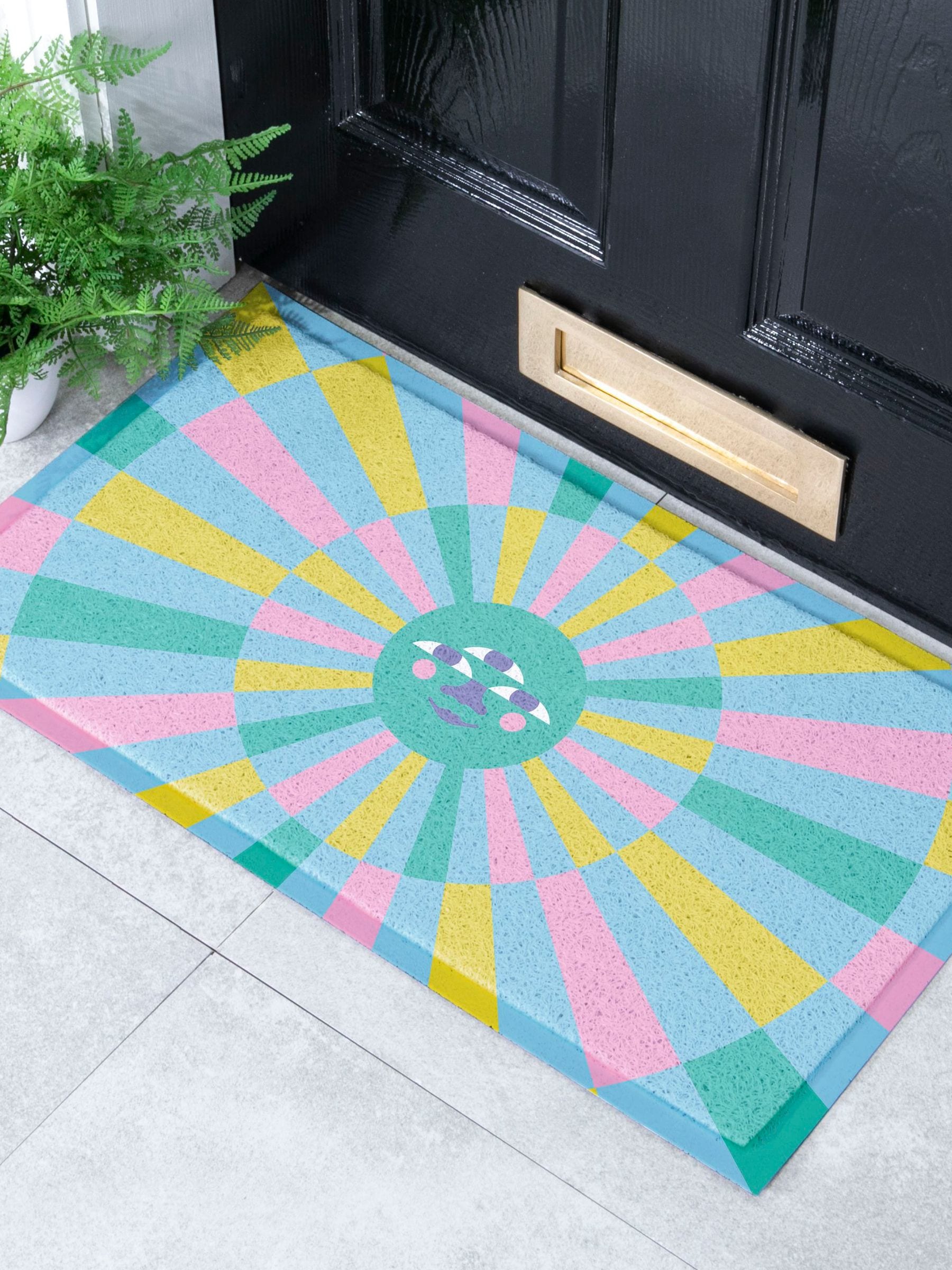 Artsy Mats Blue Elizabeth Olwen Sun Face IndoorOutdoor Doormat