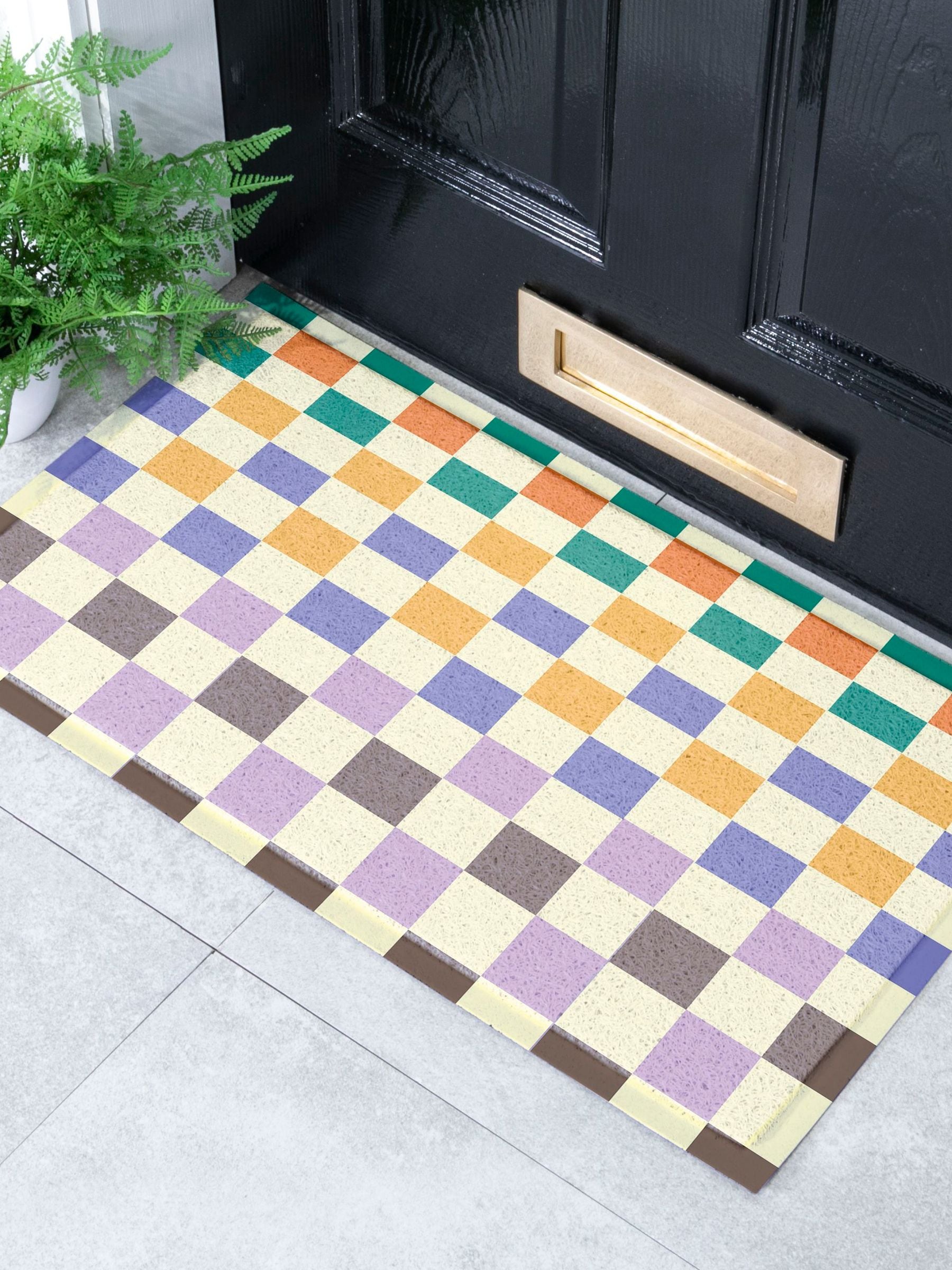 Artsy Mats Multi Elizabeth Olwen Check Fade Indoor/Outdoor Doormat