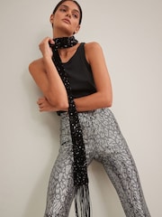 Black Sequin Fringe Skinny Scarf - Image 1 of 8