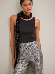 Black Sequin Fringe Skinny Scarf - Image 2 of 8
