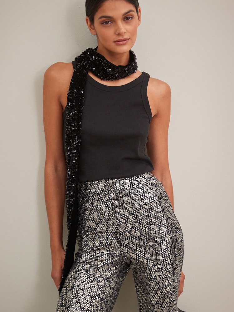 Black Sequin Fringe Skinny Scarf - Image 2 of 8