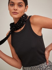 Black Sequin Fringe Skinny Scarf - Image 4 of 8