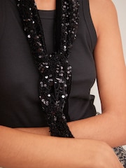 Black Sequin Fringe Skinny Scarf - Image 5 of 8