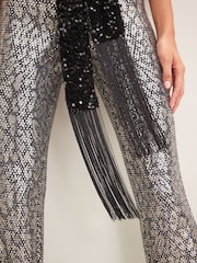 Black Sequin Fringe Skinny Scarf - Image 6 of 8