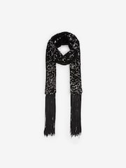 Black Sequin Fringe Skinny Scarf - Image 7 of 8